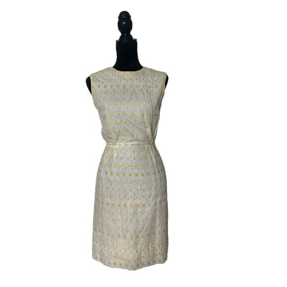 Authentic Vintage Elinor Porter 1950’s Yellow & Cream Embroidered Prairie Dress - Picture 3 of 16